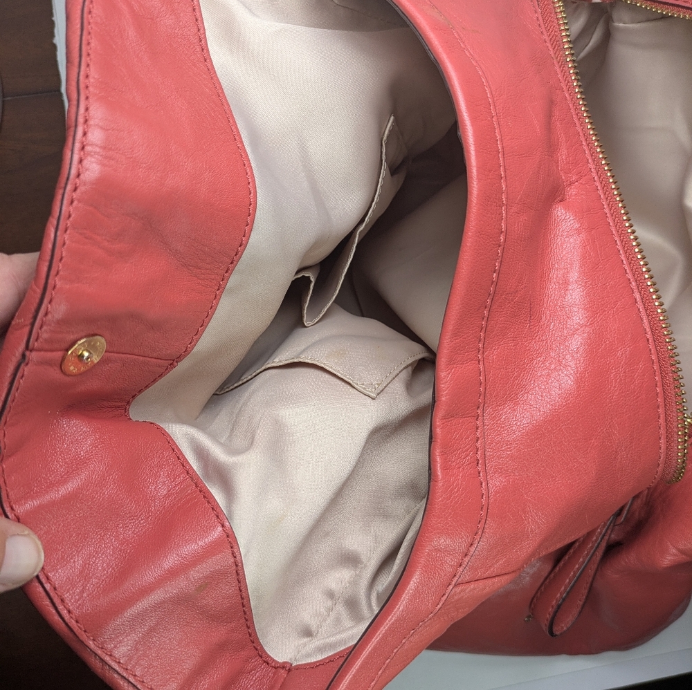 Coach Madison Phoebe Gathered Twist Papaya Leather Shoulder Bag - Picture 12 of 15